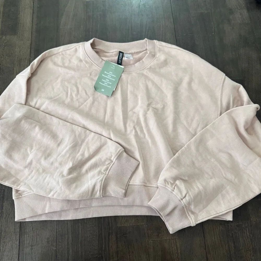 H&M Pink Cropped Sweatshirt Smile